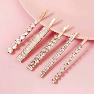 White Diamond Rhinestone Hairpin 5pc Set. Gold hair Bobby pins, Unique hair pins, Trendy hairpin. Rhinestone hairclip, Bridal hairpin. 7cm