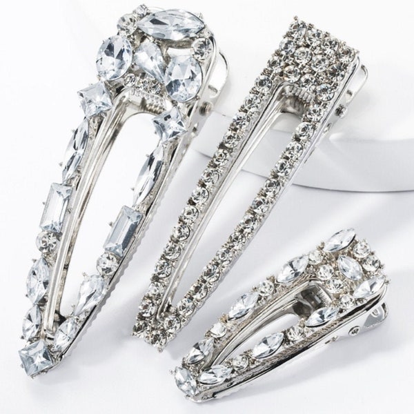 Silver rhinestone hair clips| Wedding hair accessories| Trendy hairpins| rhinestone alligator hair clip. Bridal hairpin. Diamond hair clips
