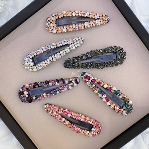 Teardrop Crystal bling stylish snap hair clip| Rose, Champagne, Silver, Multicolor Bedazzled colorful rhinestone hair clips. Hair accessory