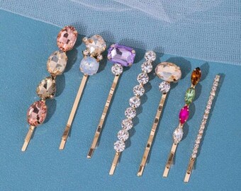 Rhinestone bobby pin for her hair pins for weddings Crystal hairclip Gold hair bobby pins set for brides. bridal wedding hairpin set - 7pins