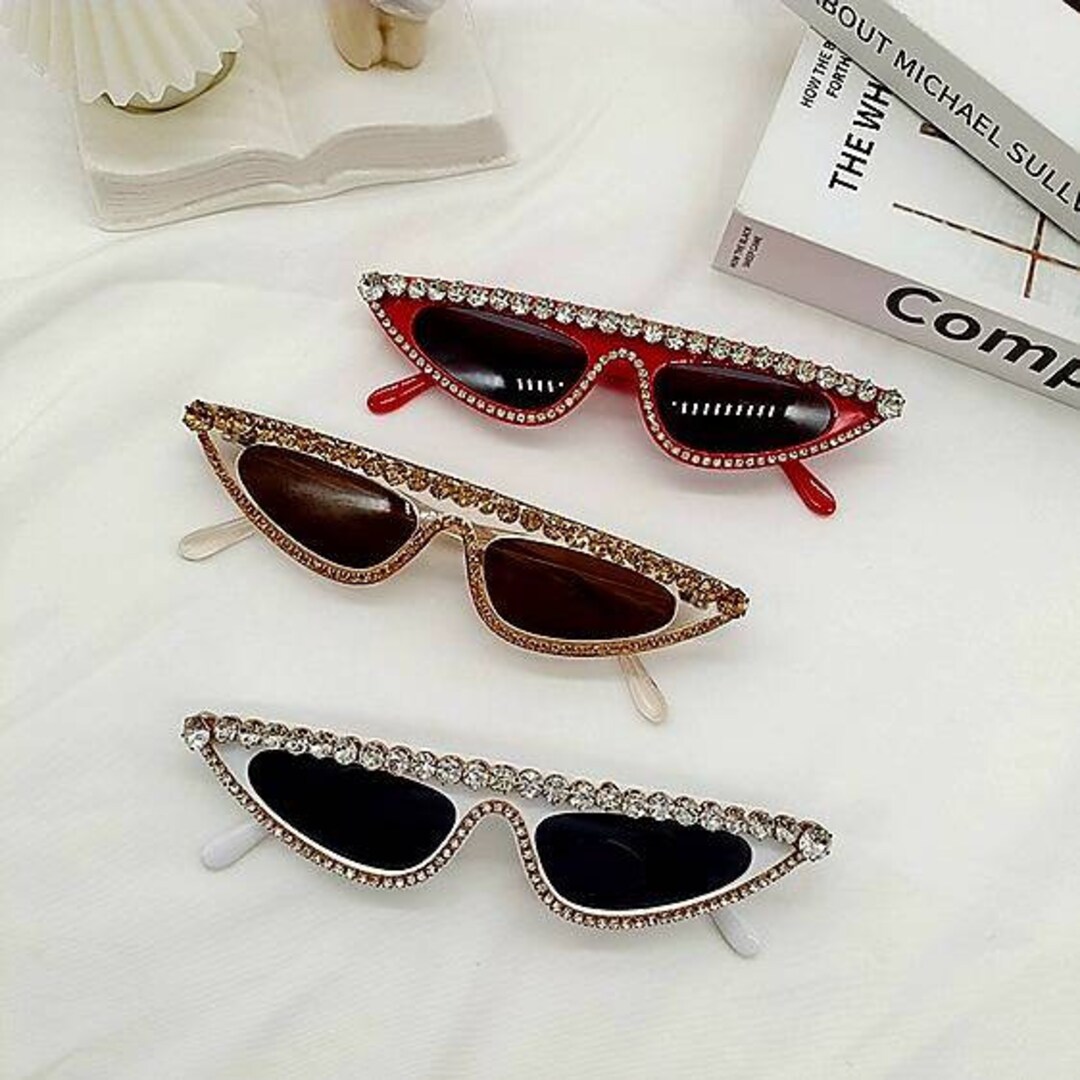 Amazon.com: Fashion bling Rhinestone Cat Eye Sunglasses for Women Retro  Narrow Cat-eye Diamond Sun Glasses Vintage Style Tinted Lens (2pcs-black  gray&pink purple) : Clothing, Shoes & Jewelry