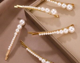 Pearl bobby hairpin Gold| Wedding hair accessories| Trendy hair pins| Fashion hair pins| Women hairclip| Fancy clip| Gold Pearl Bobby pin