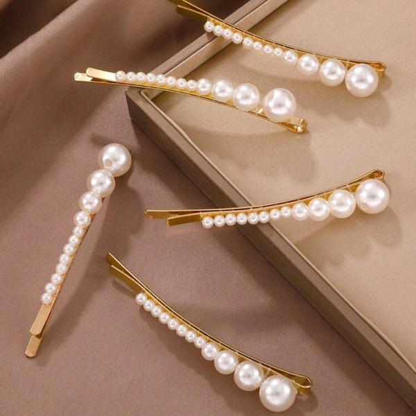 Pearl bobby hairpin Gold| Wedding hair accessories| Trendy hair pins| Fashion hair pins| Women hairclip| Fancy clip| Gold Pearl Bobby pin