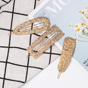 Golden hair clips 3pc set metal hair clips textured hair clips golden crumpled foil hair pin hair styling accessory Bridal accessories image 3