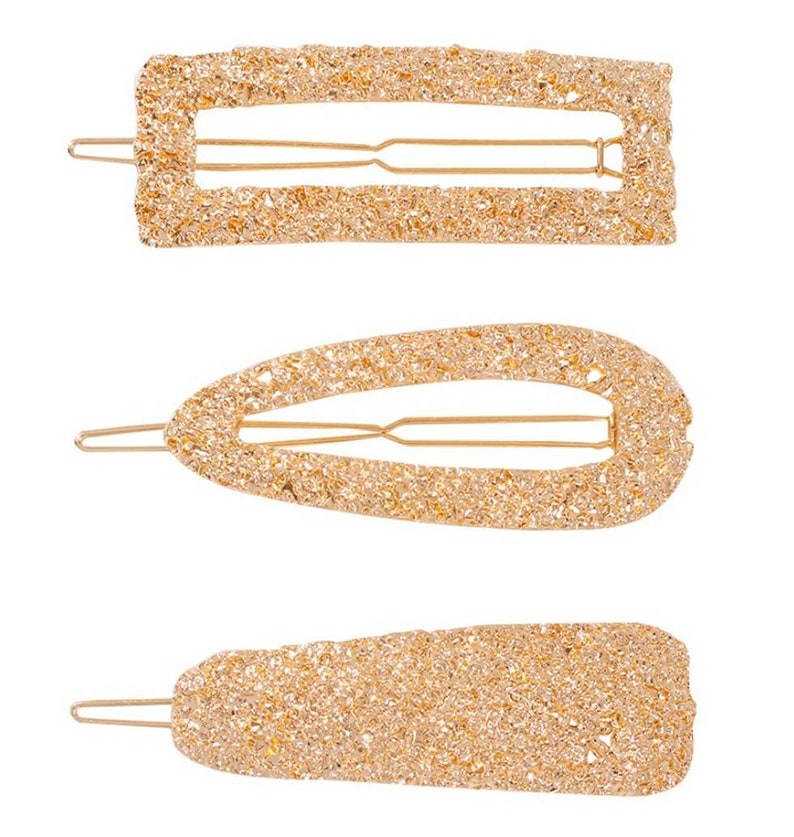 Golden hair clips 3pc set metal hair clips textured hair clips golden crumpled foil hair pin hair styling accessory Bridal accessories image 6