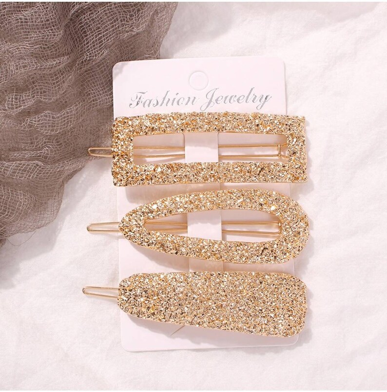 Golden hair clips 3pc set metal hair clips textured hair clips golden crumpled foil hair pin hair styling accessory Bridal accessories image 7