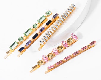 Rainbow gems bobby pin Rhinestone Hairpin 5pc Set. Crystal Bobby pins, Unique hairpin, Trendy hairpin. Rhinestone hair clip, Bridal hairpin