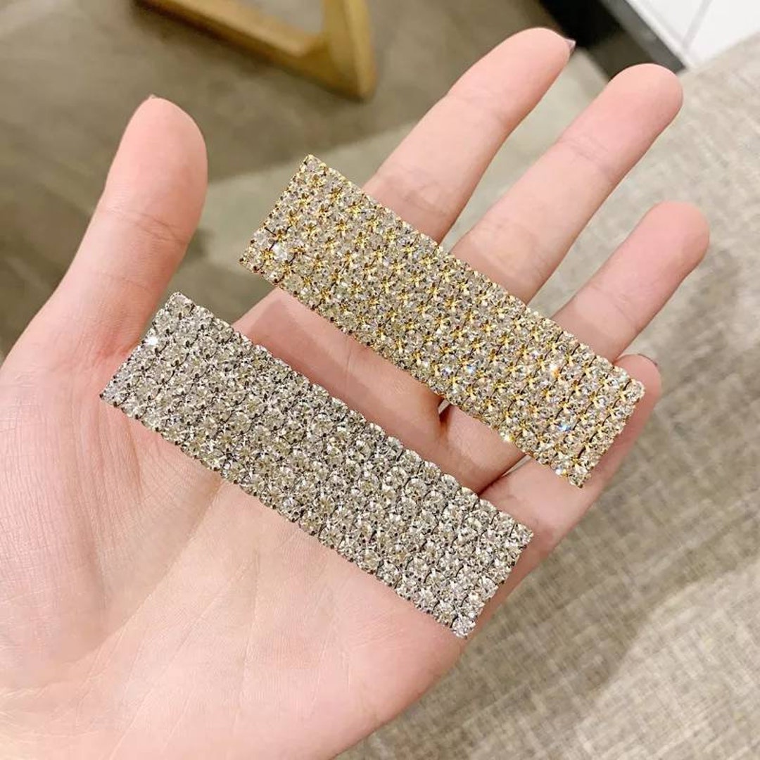 Rectangle Gold Rhinestone Hair Clips 1/2PC. Bridal Hair Clips