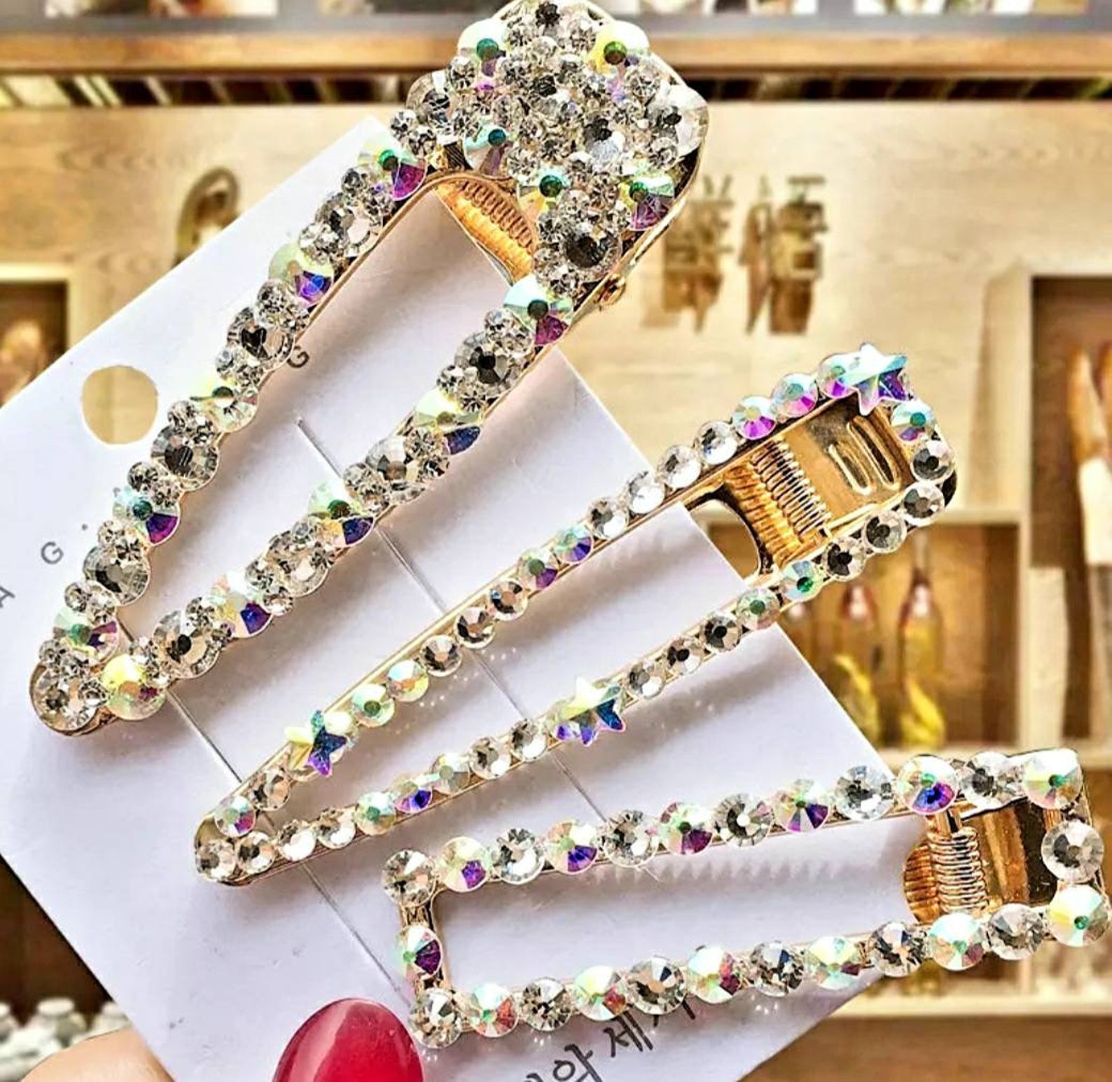 Gold diamond trendy hair clips 3PC set Wedding hair Etsy