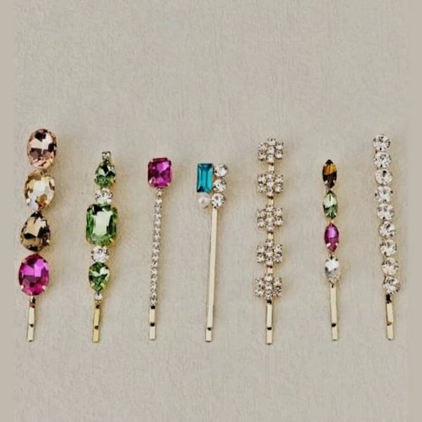 Colorful bobby pins set for brides. Rhinestone bobby pin for her hair pins for weddings Crystal hairclip bridal wedding hairpin set - 7pins