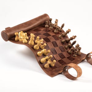 Luxury leather chess set – Rollable & compact – Magnet option – Travel chess by MELIA Games – Gift for chess lovers