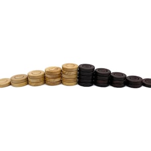 Accessoires de backgammon Melia Games 32 mm - Pièces en bois d&#39;olivier - Taille standard 32 x 7 mm - Ensemble de remplacement avec sac de rangement