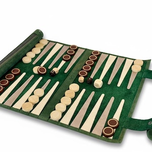 Luxury Leather Backgammon – Rollable Travel Backgammon by MELIA Games | Handcrafted Wooden Backgammon Set – Grande Dame