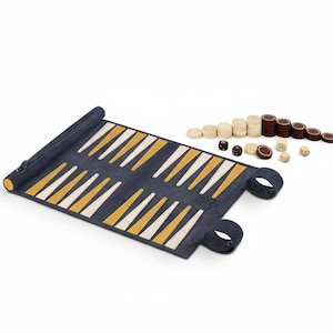 Juego de backgammon rodante Melia Games fabricado con cuero nobuk genuino de la más alta calidad con piezas de juego de madera hechas a mano - Color: Canarias