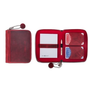 Melia Games Spielkarten Set Deluxe - Hochwertiges Karten-Etui aus feinstem Leder - inkl 2 Kartendecks, Notizblock & Bleistift (Smoky Fire)