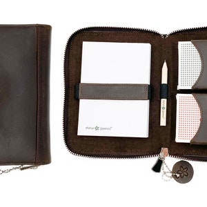 B WARE Leder Spielkarten Set Karten-Etui aus Leder inkl 2 Kartendecks, Notizblock und Bleistift OPTISCHE MÄNGEL Dark Brown