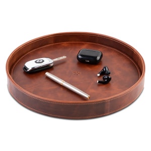 Full Leather Tray - Round Tablet - Designer Quality - handmade in Europe - Crown & Tiger x Melia Games Collab
