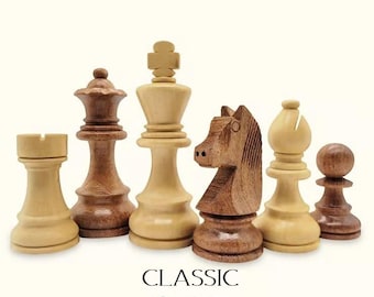 Handmade wooden chess pieces by MELIA Games – Classic set | Optionally varnished | Replacement for chess boards & travel sets