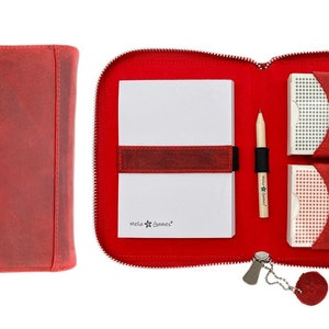 B WARE Leder Spielkarten Set Karten-Etui aus Leder inkl 2 Kartendecks, Notizblock und Bleistift OPTISCHE MÄNGEL Smoky Red