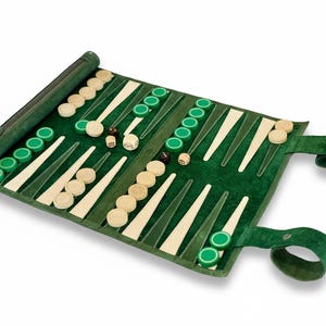 Luxus Backgammon aus Leder – Rollbares Reise-Backgammon von MELIA Games | Handgefertigtes Spiel mit Holzsteinen - Celtics