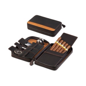 B STOCK Cigar case made of genuine leather - travel bag for 5 cigars, pen, cigar holder ZIPPER HANGING
