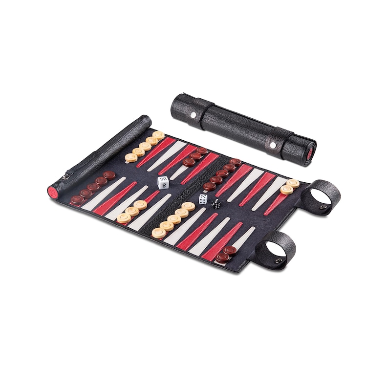 MELIA Outlet - Leather Backgammon – Rollable Backgammon | Handcrafted luxury game reduced - B-Stock or remaining stock black red