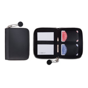 Melia Games Deluxe Playing Card Set - Custodia per carte di alta qualità realizzata in pregiata pelle - include 2 mazzi di carte, blocco note e matita (nero puro)
