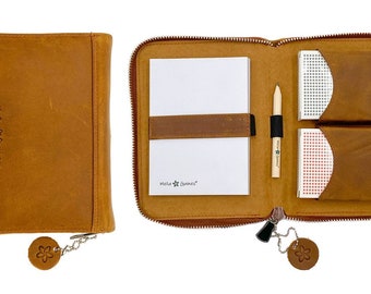 BEARED GOODS - Leather playing card set - leather card case - including 2 decks of cards, notepad and pencil OPTICAL DEFECTS
