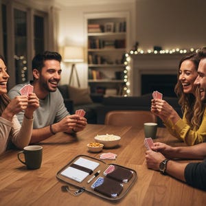 Juego de cartas Deluxe de Melia Games: estuche de alta calidad fabricado con el mejor cuero; incluye 2 barajas de cartas, bloc de notas y lápiz (tabaco). imagen 2