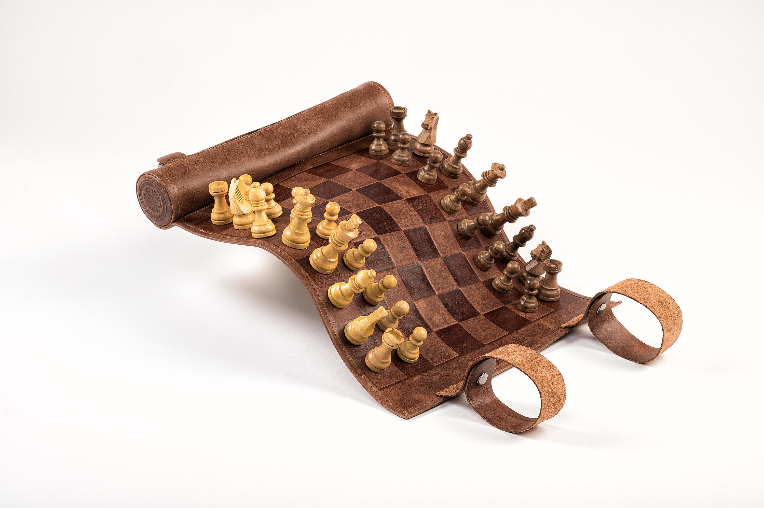 Luxury leather chess set – Rollable & compact – Magnet option – Travel chess by MELIA Games – Gift for chess lovers