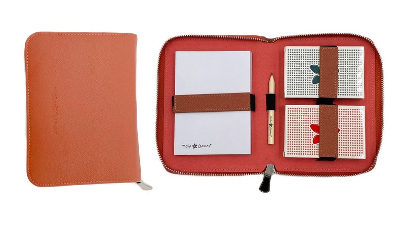 B WARE Leder Spielkarten Set Karten-Etui aus Leder inkl 2 Kartendecks, Notizblock und Bleistift OPTISCHE MÄNGEL Coral Red