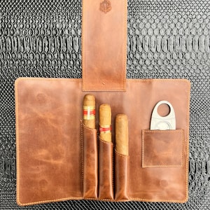 Crown & Tiger Slim Cigar Case - cigar case made of the finest genuine leather - handmade jacket bag for cigars + accessories