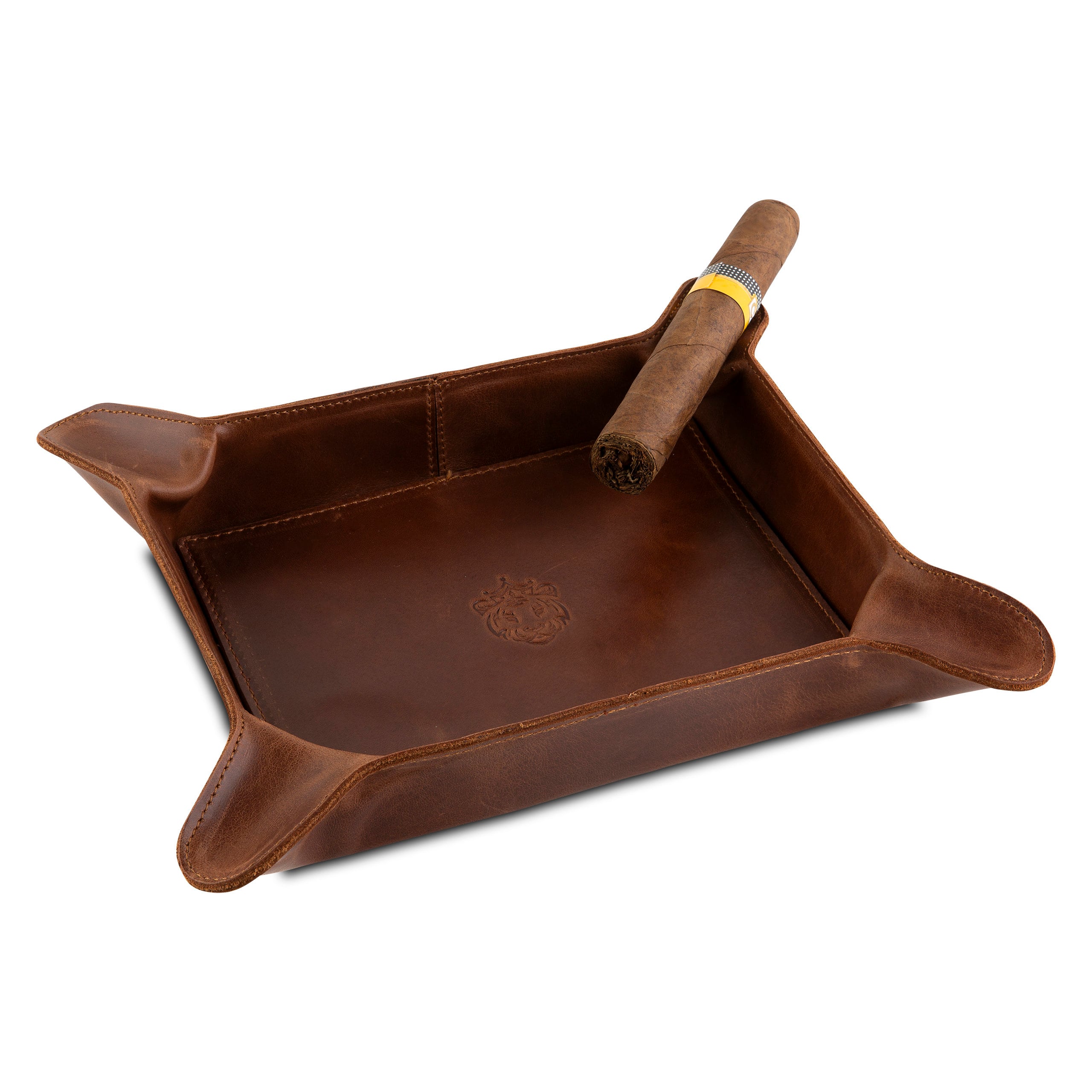 Crown & Tiger Full Leather Ashtray - Ashtray made of genuine leather - handmade in Europe for Cigar Aficionados