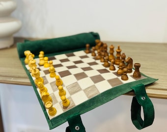 Luxury Leather Chess Set – Rollable Magnetic Travel Chess by MELIA Games – Handcrafted Gift for Chess Lovers – Grande Dame