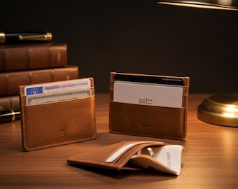 Crown & Tiger leren creditcardhouder - Slank portemonnee-ontwerp - Portemonnee van het fijnste leer - Ruimte voor maximaal 5 kaarten met vak voor briefgeld (Crazy Tobacco)