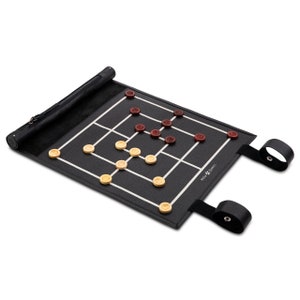 Melia Games Muehle Nine Men&#39;s Morris for Rolling - Mill travel game made of the finest genuine leather with handcrafted game pieces - Black