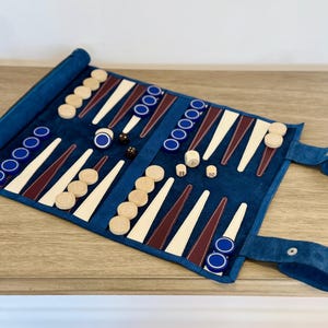 Luxury Leather Backgammon – Rollable Travel Backgammon by MELIA Games | Handcrafted Wooden Backgammon Set - Les Bleus