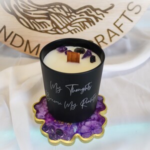 Crystal candle, Amethyst, manifestation, intention, affirmation, eco soya wax candle, handmade candle, gift ideas, crysal, scented candle