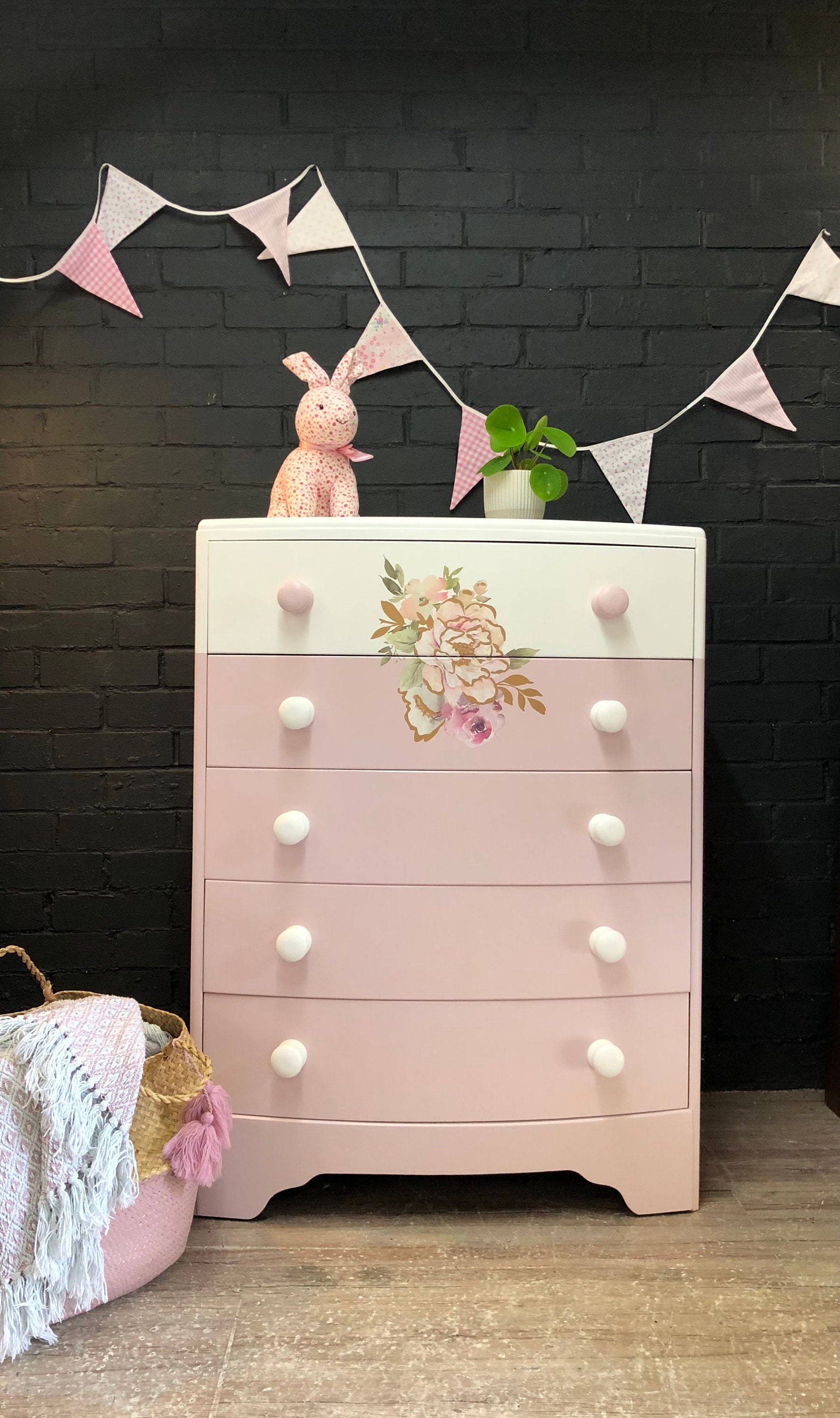 pink nursery dresser For Custom Design Commission: Pink Chest of Drawers, Floral Nursery  Furniture