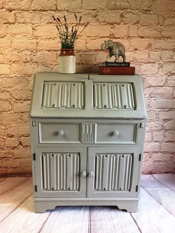 Available for Commission NOT FOR SALE Beautiful Antique Bureau writing Desk buffet Painted in A Pale Earthy Grey Etsy