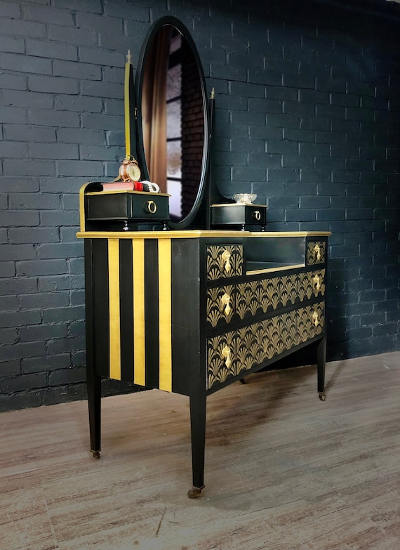 gold leaf dressing table For Custom Commission: Original Vintage Painted Dressing Table, Art De –  Upcite main image 0