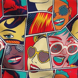 Pop Art Comic Women Fabric, Colorful Retro Pin Up Girl Funky Woman Print Curtain Tapestry Furniture Chair Sofa Upholstery Fabric by the Yard