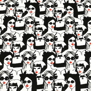 Pop Art Fashion Fabric by the Yard, Black and White Women Print Bag Home Decor Drapery Furniture Upholstery Fabric for Chair Sofa Cushion