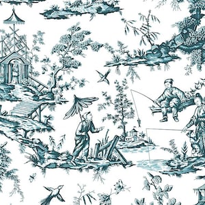 Chinoiserie Upholstery Fabrics Asian Toile de Jouy Scenery Painterly Art Print Home Decor Curtain Chair Sofa Furniture Fabric by the Yard