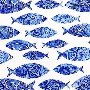 Fish Upholstery Fabric Watercolor Nautical Marine Fish Print Home Decor Textile Curtain Furniture Chair Sofa Upholstery Fabric by the Yard
