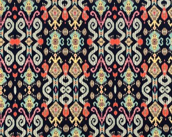 Asian Kilim Ikat Print Fabric Black Ethnic Bohemian Ikat Print Material Drapery Curtain Furniture Chair Sofa Upholstery Fabric by the Yard