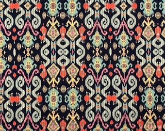 Kilim Ikat Print Fabric Black Ethnic Boho Bohemian Material Home Decor Drapery Curtain Furniture Chair Sofa Upholstery Fabric by the Yard