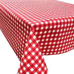 Italian Style Red Gingham Table Cloth, Water Soil Repellent Cotton Custom Size Square Rectangle Tablecloth, Kitchen Dining Outdoor Linen
