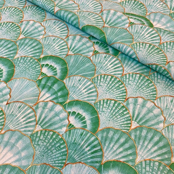 Green Nautical Marine Fabric Coastal Sea Shell Print Summer Material Home Decor Curtain Sofa Chair Furniture Upholstery Fabric by the Yard