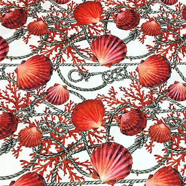 Red Sea Marine Fabric Ocean Clam Shells Coral Nautical Rope Print Home Decor Sofa Chair Furniture Yacht Boat Upholstery Fabric by the Yard